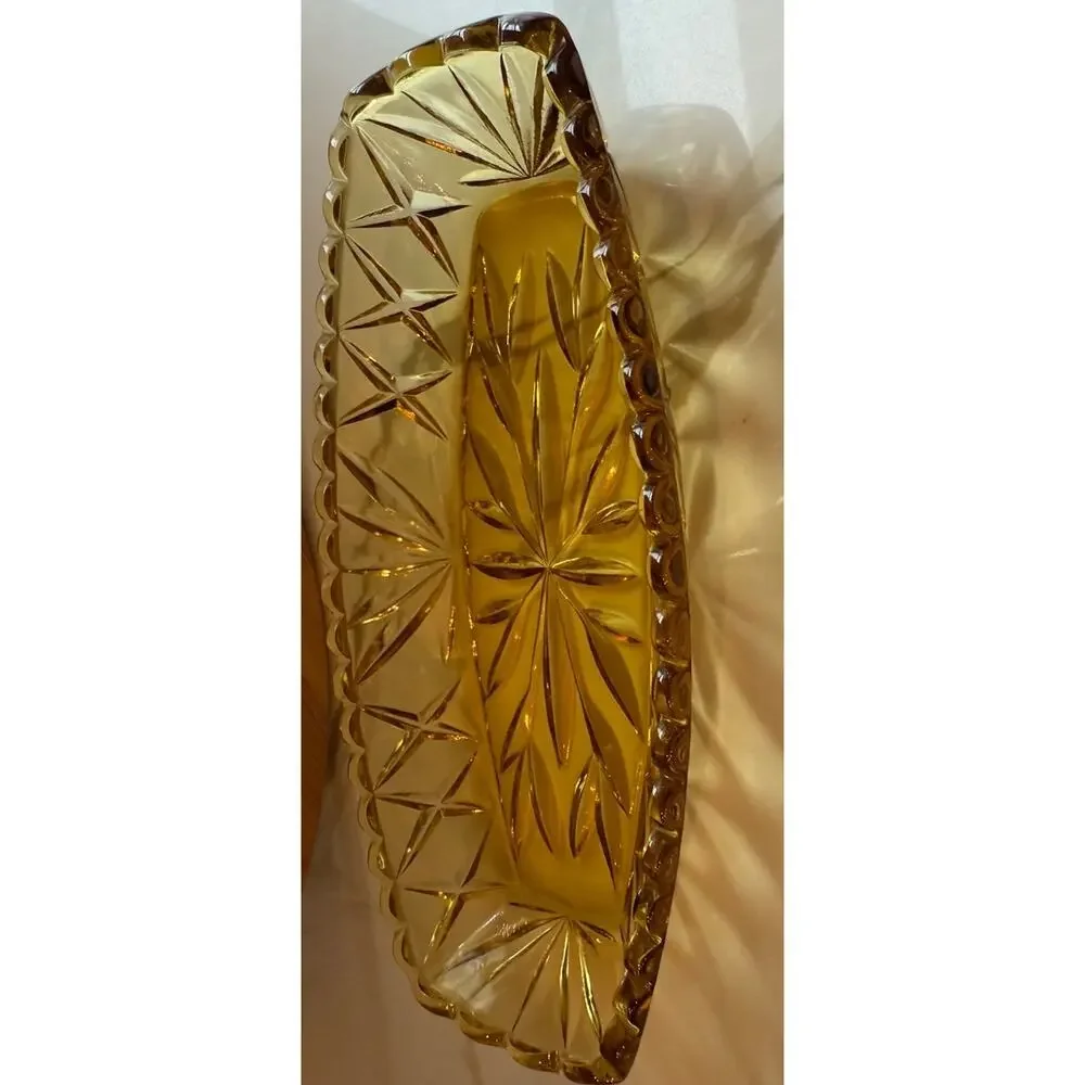 Vintage Hazel Atlas Amber Yellow Glass Dish Bowl 9.5